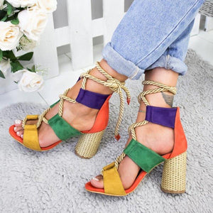 Multi-color Lace-up Heeled Sandals