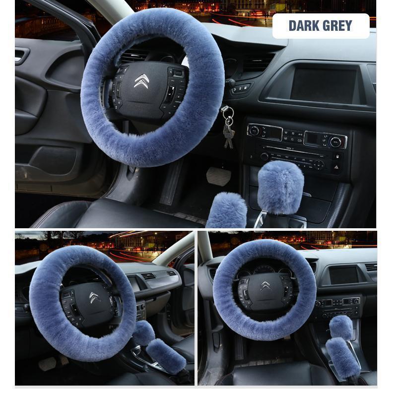 Solid Colour Warm Fluffy Wool Car Set