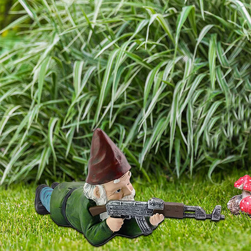 Military Garden Gnome With Camouflage Uniform And AK47