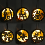 Halloween Round Wooden Hollow LED Light