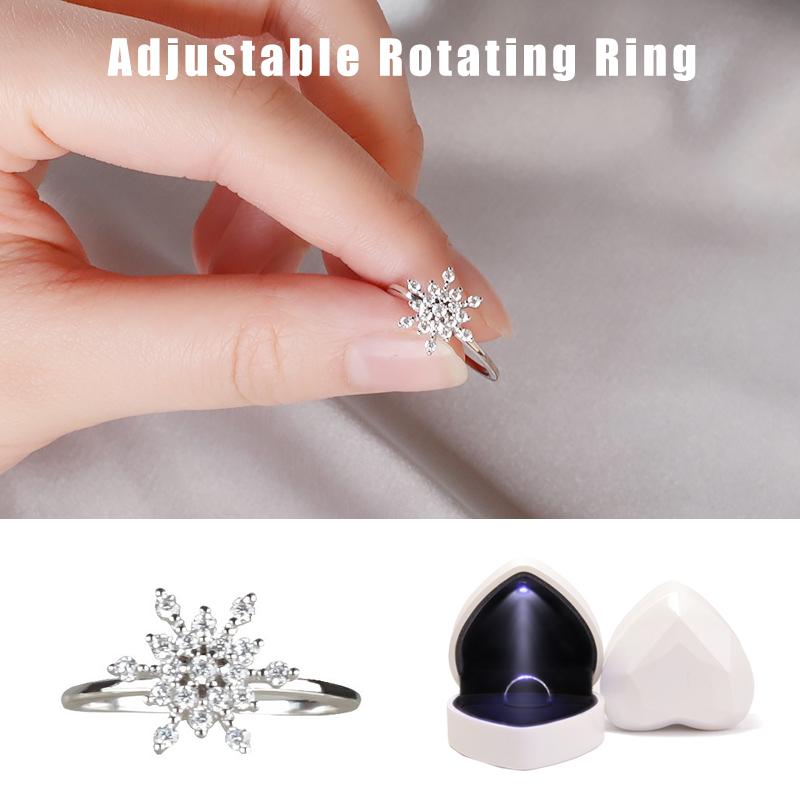 Women's Adjustable Rotating Ring Snowflake Heart-shaped Ring Box With LED