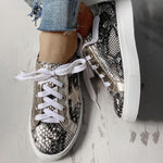 Glitter Lace-Up Star Pattern Casual Sneakers