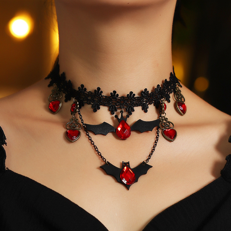 Halloween Gothic Jewelry Bat Earring and Necklace