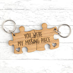 You Were My Missing Piece - Engraved Wooden Jigsaw Puzzle Keyring Set