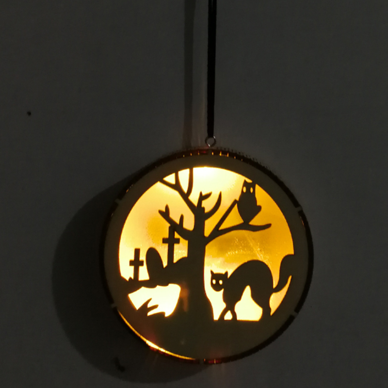 Halloween Round Wooden Hollow LED Light