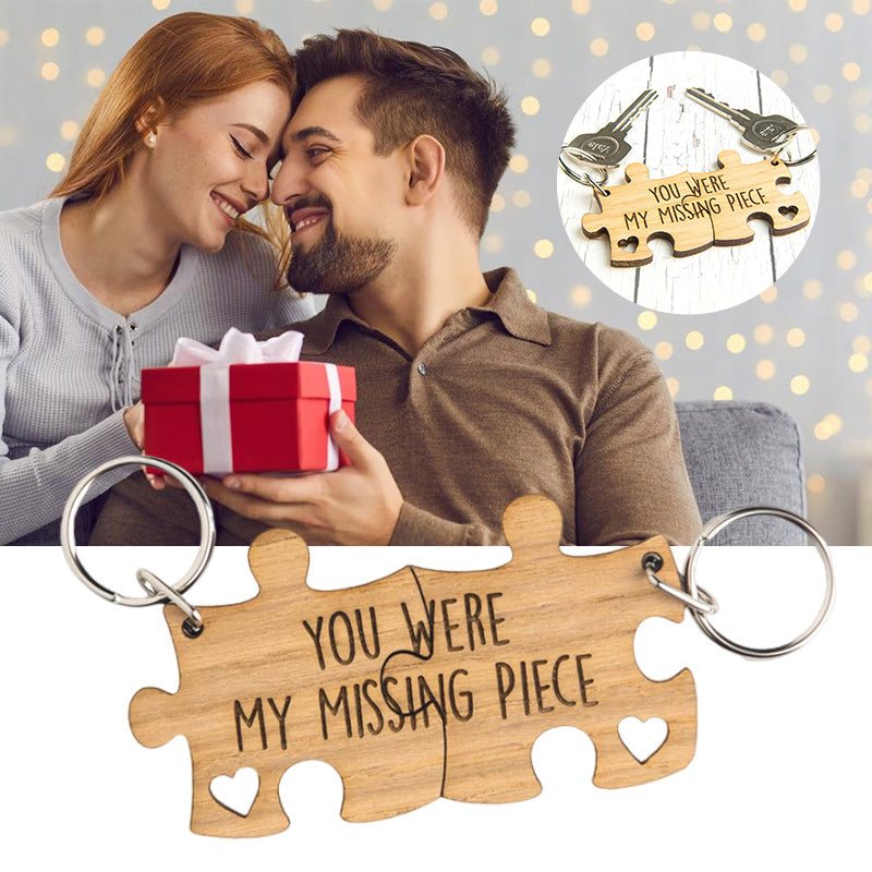 You Were My Missing Piece - Engraved Wooden Jigsaw Puzzle Keyring Set