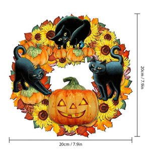 Halloween funny pumpkin black cat wooden listing decoration