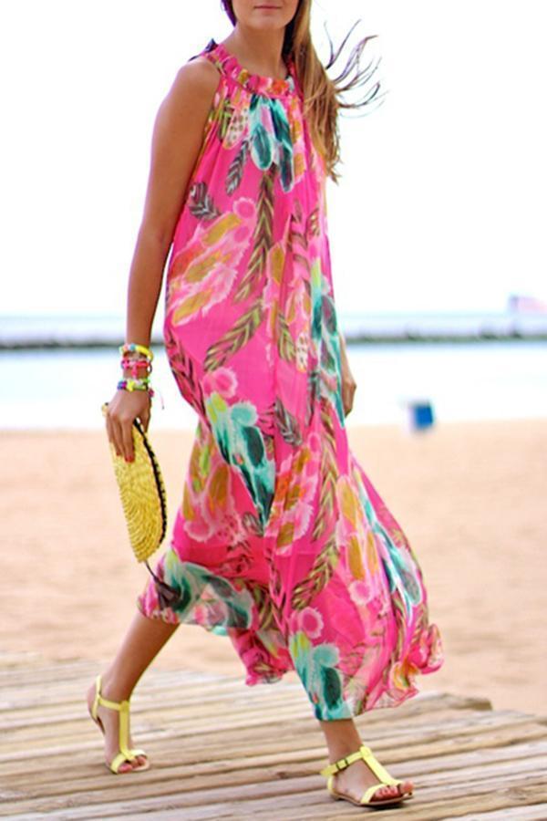 Bohemia Halter Neck Floral Print Vacation Maxi Dress