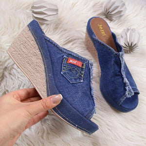 Fashion Denim Wedge Heel Sandals