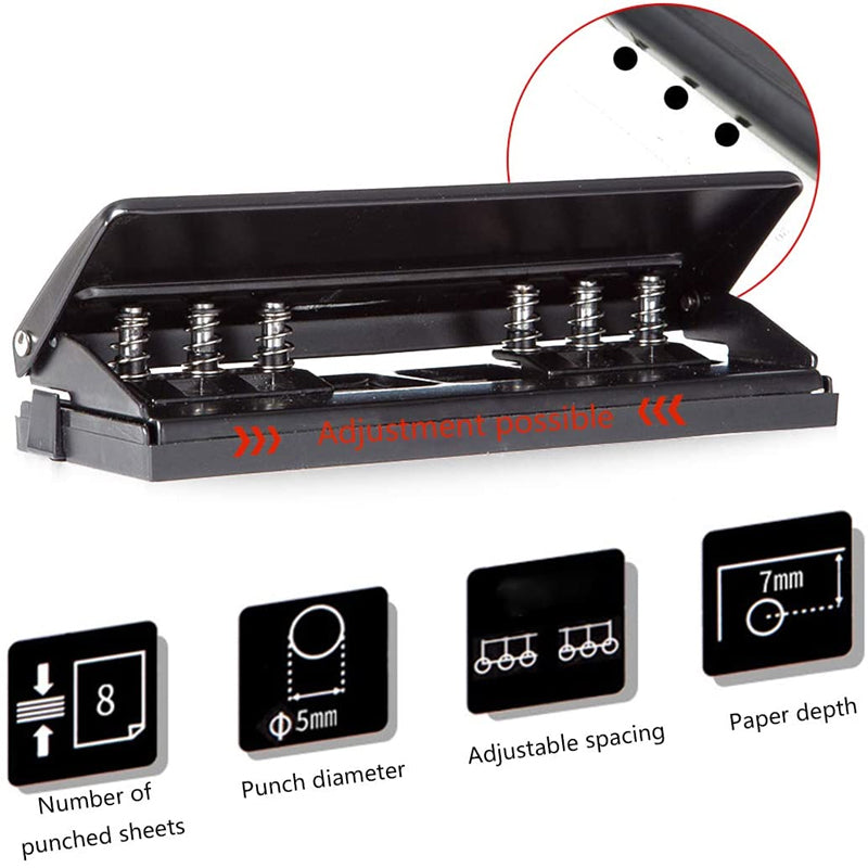 Adjustable 6-Hole Punch Paper Puncher