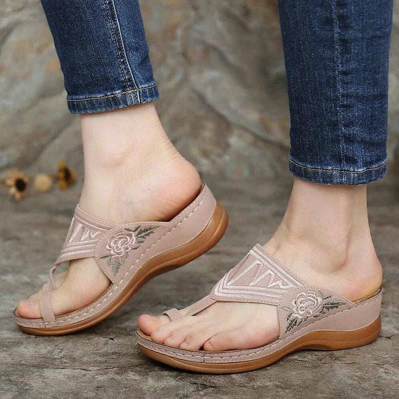 Embroidered Wedge Sandals