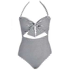 Pinstripe Halter One-Piece Swimsuit