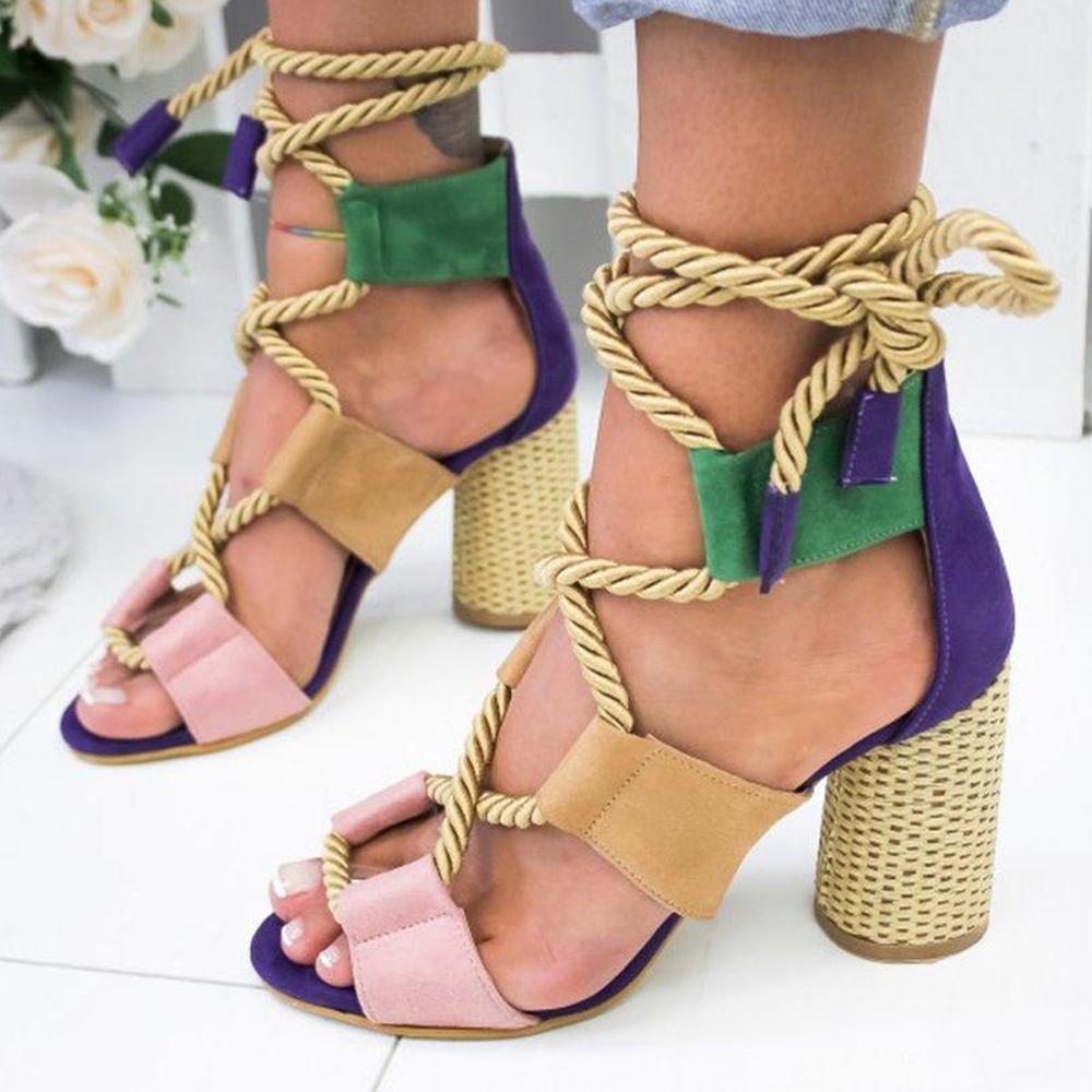 Multi-color Lace-up Heeled Sandals