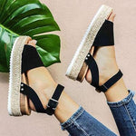 Adjustable platform sandals with buckle