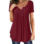 Women Plain Ruched Button T-Shirt