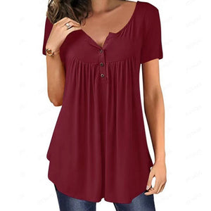 Women Plain Ruched Button T-Shirt