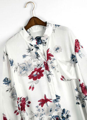 Floral Casual Stand Collar Long Sleeve Blouses TOPS.FL