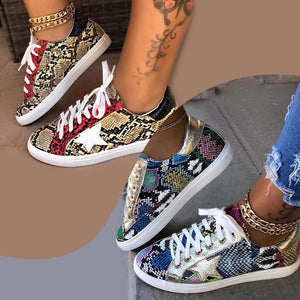 Glitter Lace-Up Star Pattern Casual Sneakers