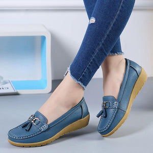 Women’s Leather Loafers Breathable Slip on Driving Shoes