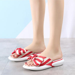 Fashion Open Toe Wedges Bowties Stripe Slides Slippers