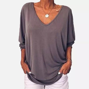 3/4 Sleeve Back Buttons V Neck Tops