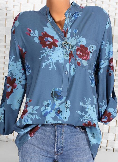 Floral Casual Stand Collar Long Sleeve Blouses TOPS.FL