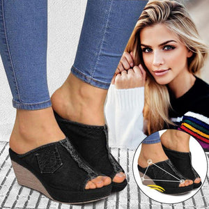 Fashion Denim Wedge Heel Sandals