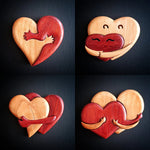 Loving Hearts Wood Intarsia Pinback Button