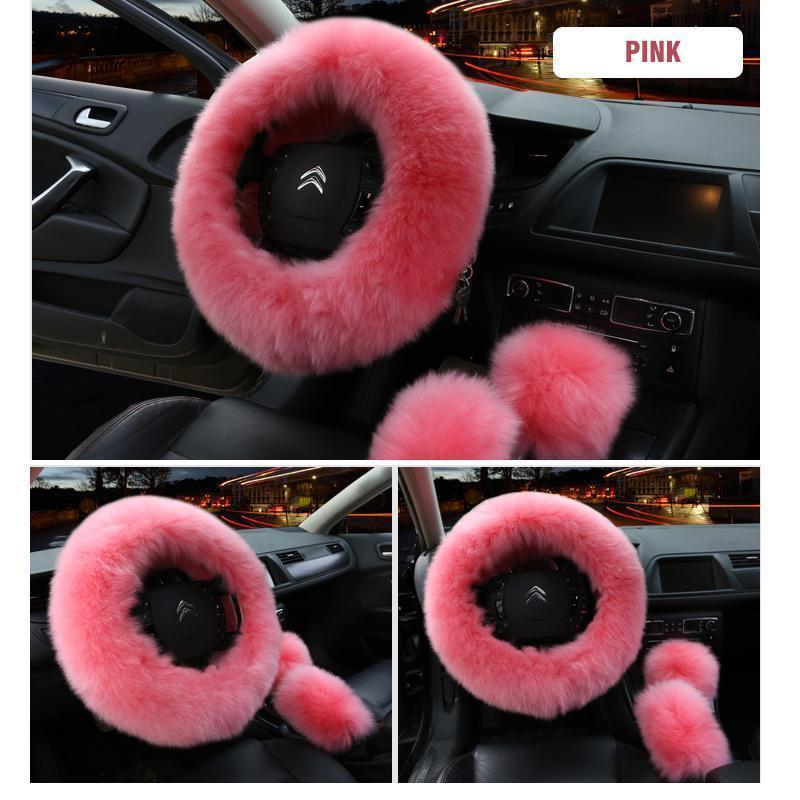 Solid Colour Warm Fluffy Wool Car Set