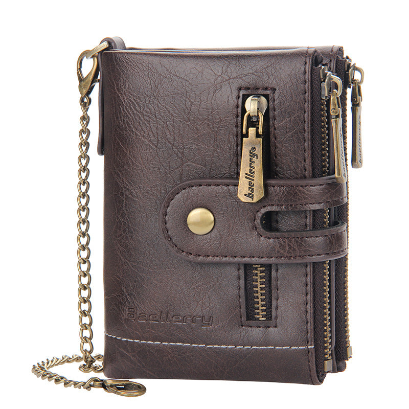 Men‘s RFID Wallet with Chain, Retro Bifold Card Holder Purse