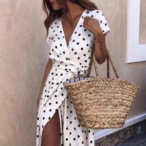 Belted Polka Dot Maxi Dress