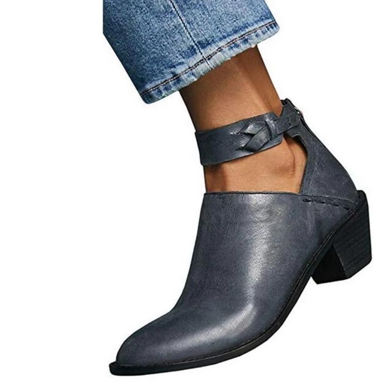 Women Fashion Daily Chunky Heel Zip Shoes