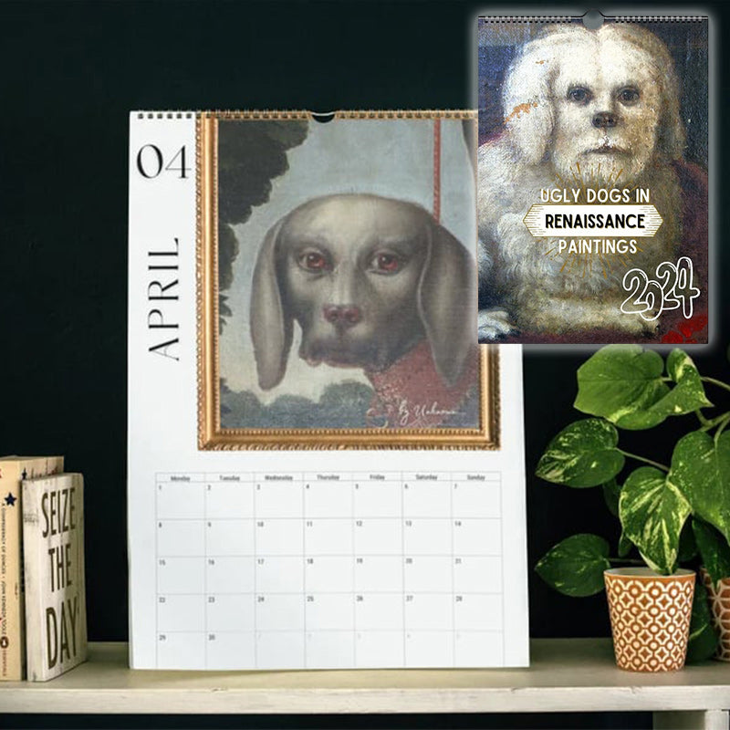 🐶2024 Renaissance Painting Ugly Dogs Monthly Calendar📅